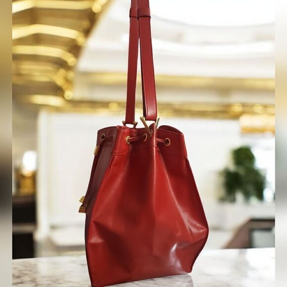 Christian Dior Vintage Red Drawstring Bucket Bag in EUC - Picture 4 of 16